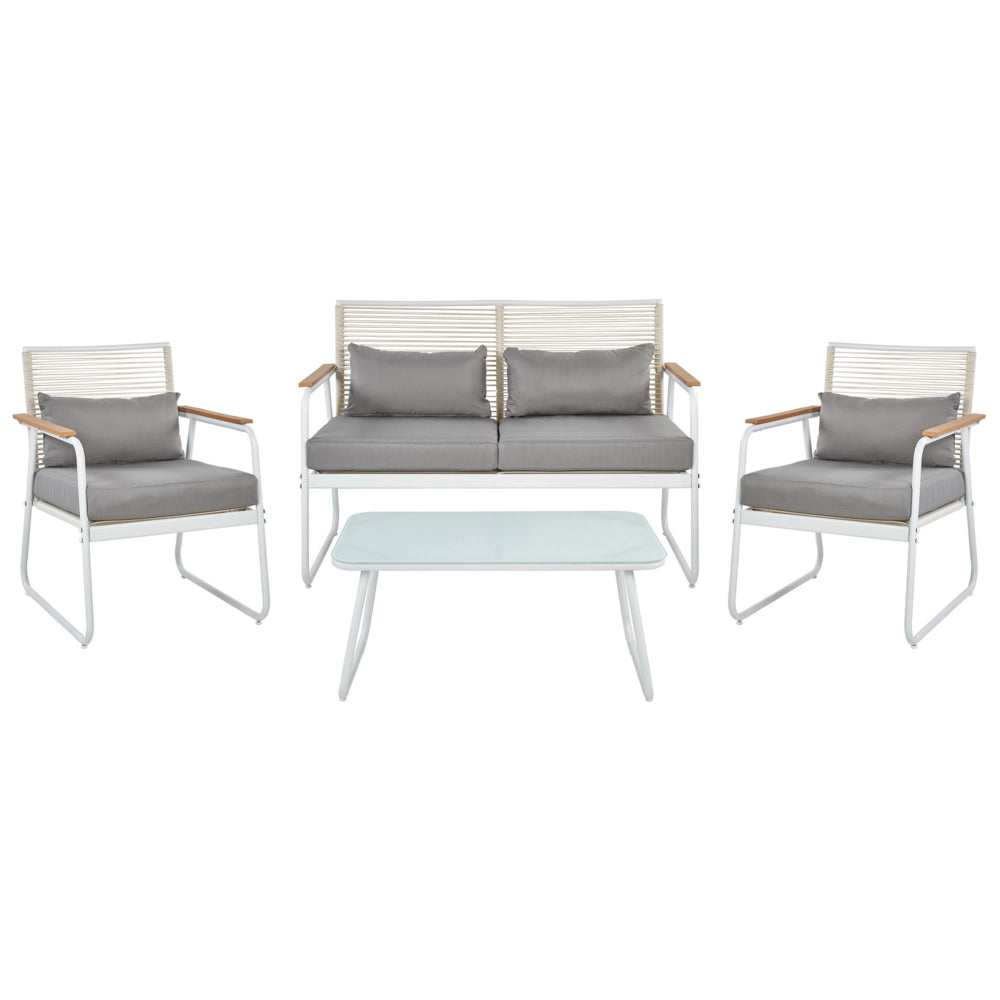 Set da giardino in acciaio bianco con cuscini grigi Set da salotto 4 posti Tavolo moderno