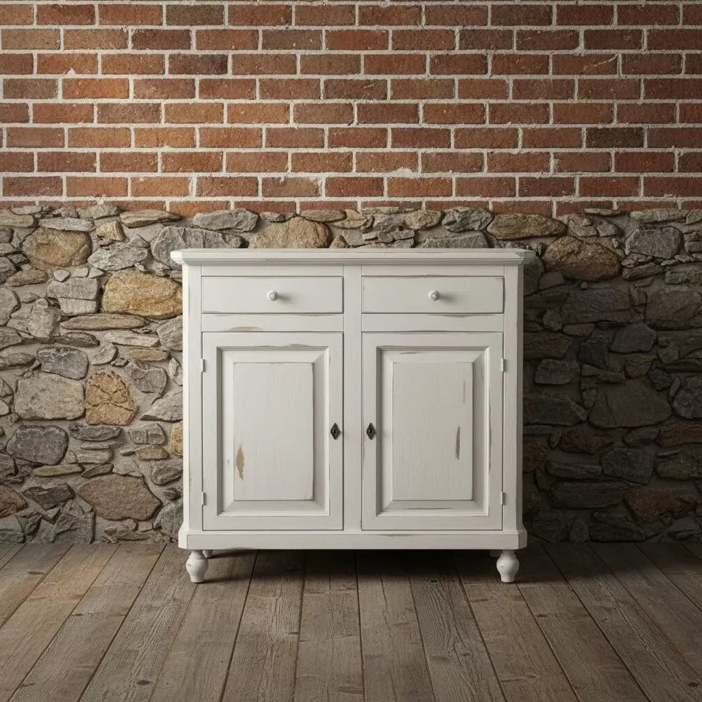 Credenza 2 ante legno shabby bianco consumato 104x43x98 - Mobili 2G