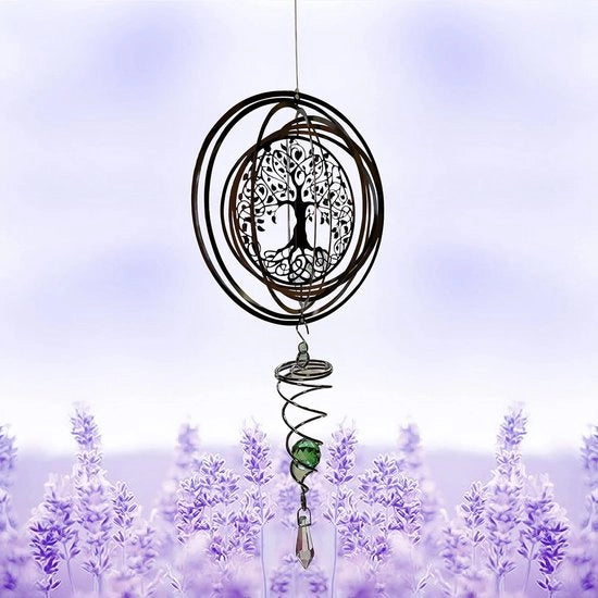Decorazione per giardino - pendente a forma di albero della vita - 3D pieghevole rotante gong - 50cm*14.5cm - metallo - argento - decorazione per terrazzo