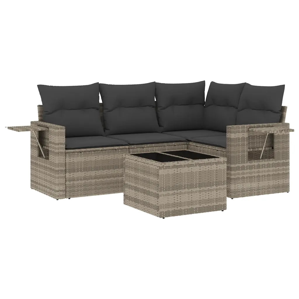 Set Divano da Giardino 5pz con Cuscini Grigio Chiaro Polyrattan 3220121
