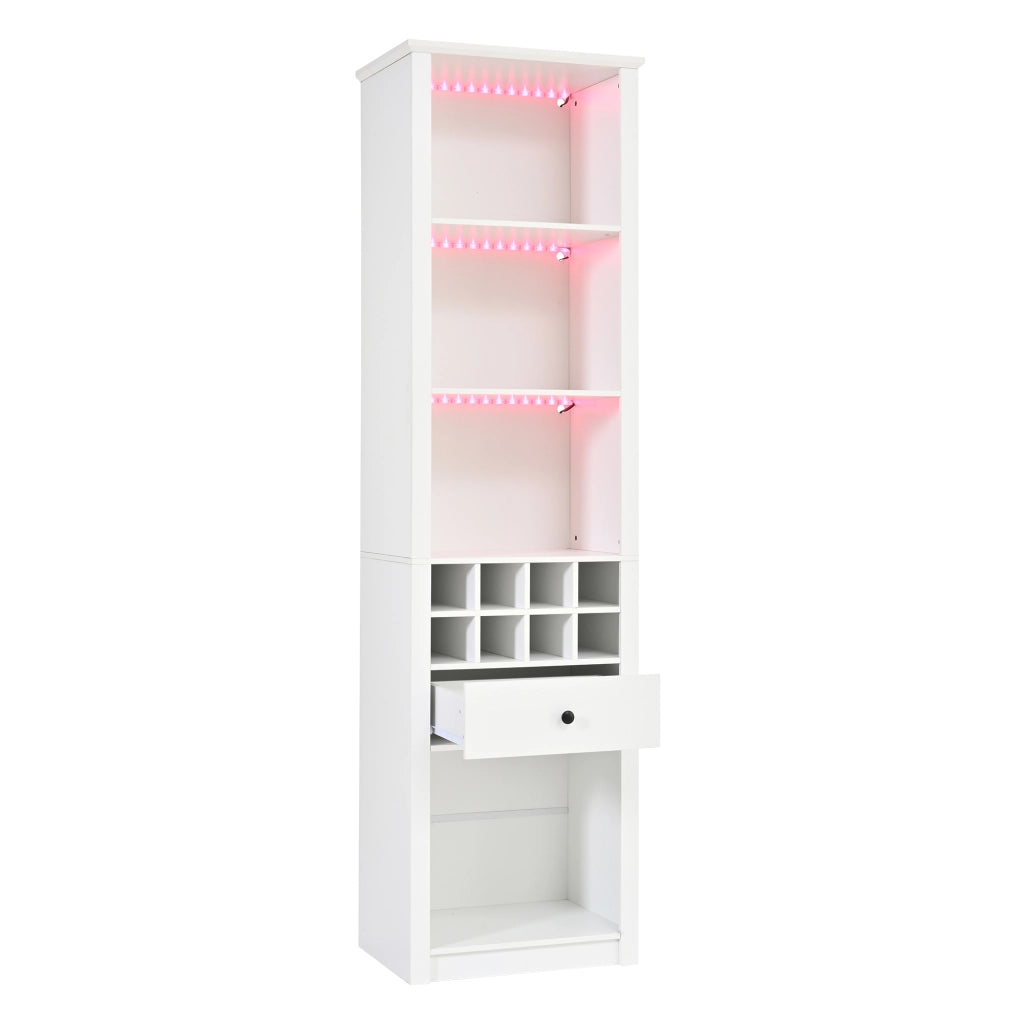 Vetrina con 1 cassetto e 12 vani con LED; per soggiorno; cucina e studio; in MDF bianco; 55×40×200 cm