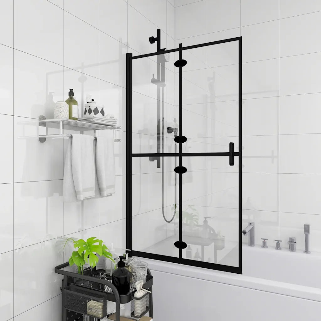 Pannello Doccia Pieghevole in ESG 100x140 cm Nero CFW8592348