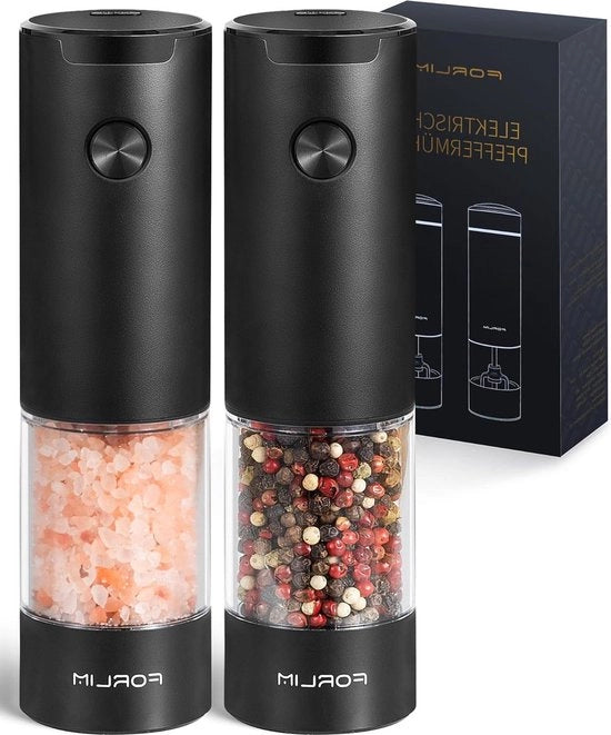 Set di Macinapepe e Sale con LED alimentato da Batteria - Capacità 95 ml - Silo Pulibile (Nero)