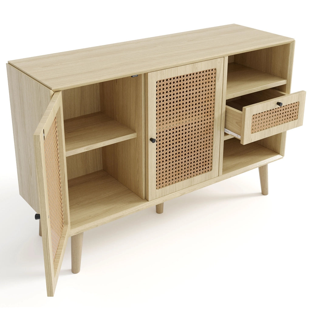 OKWISH Credenza Retrò con 1 Cassetto e 2 Ante Magnetiche, Ripiani Regolabili, per Soggiorno o Sala da Pranzo, 120×40×80 cm