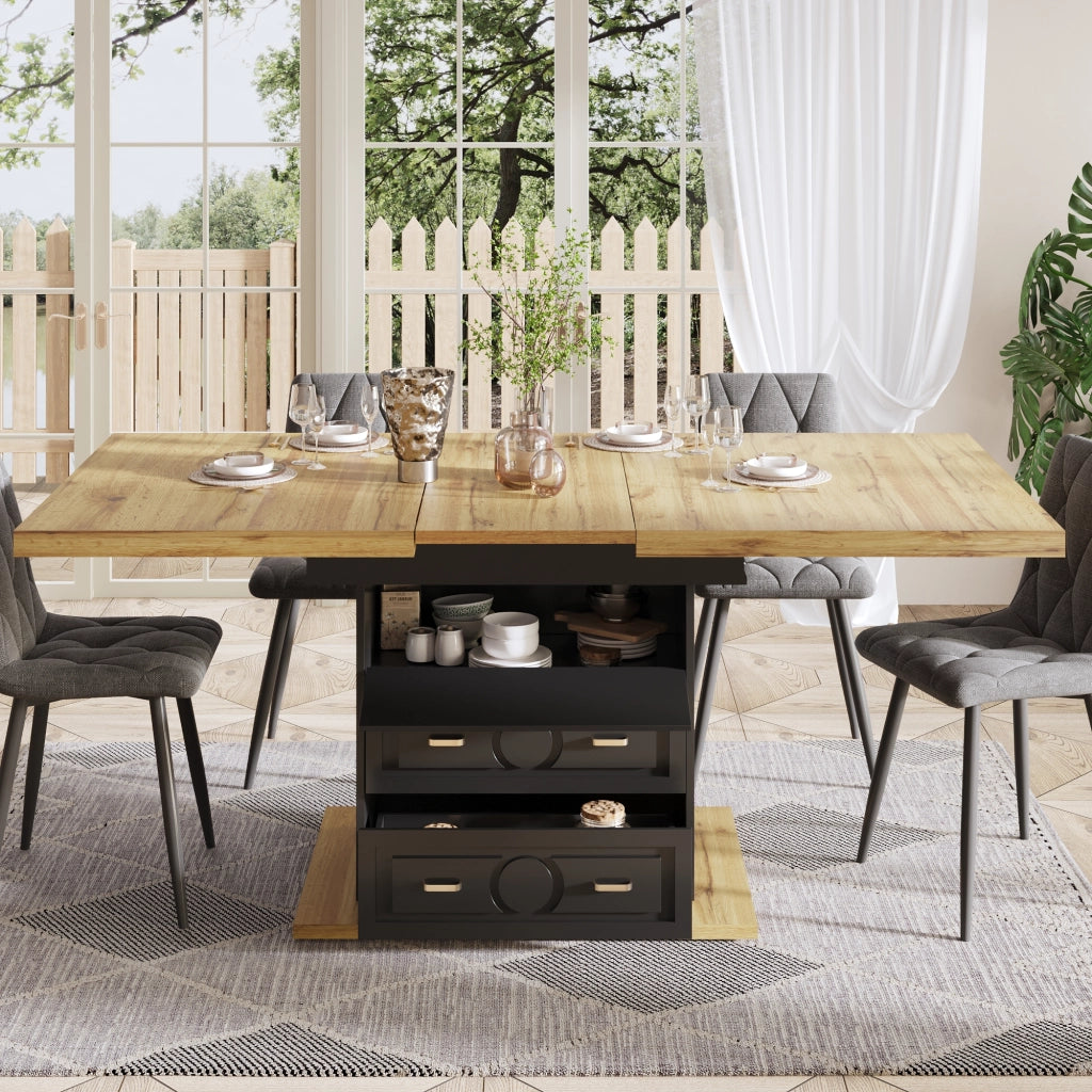 TAVOLO DA PRANZO ALLUNGABILE 110-140x80x75 cm MDF E METALLO NATURALE