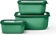 Set di contenitori rettangolari 3 pezzi - scatole di stockaggio con coperchio - adatti come contenitore di conservazione, frigorifero, freezer e servizio per forno a microonde - 750 ml, 1500 e 2000 ml - Verde Vivace