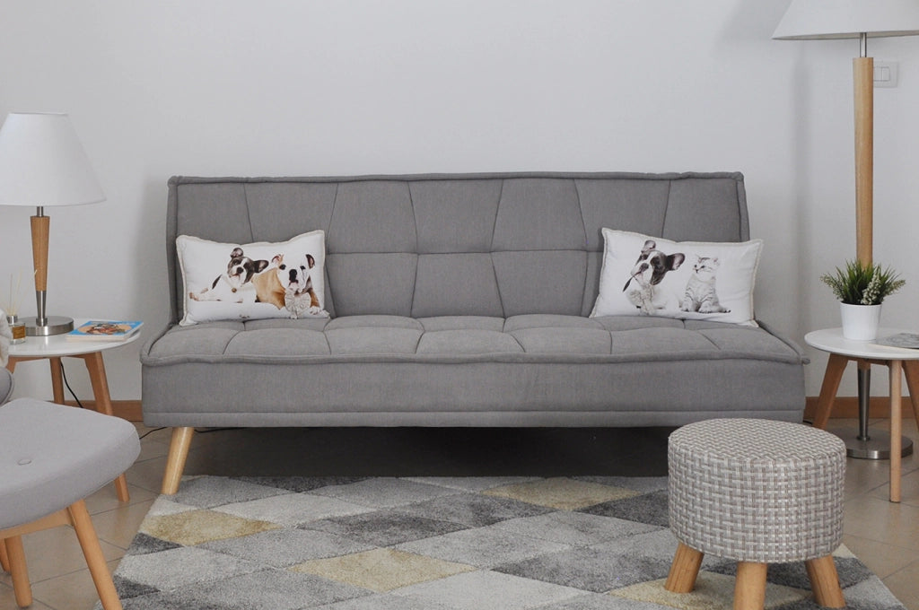 Divano letto clic clac in tessuto vellutato grigio, divano 3 posti - Bart - DL-BA01FBC