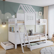 Letto a castello con tetto - Xylo - 90x200cm bianco, tavolo lettura