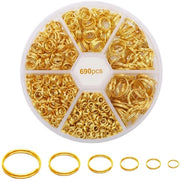 Set di anelli di chiusura per gioielli 6 misure - contenitore di conservazione - 690 pezzi - materiale: acciaio - doppia luce - set di anelli di chiusura a spirale - contenuto: 690 pezzi - misure: 6 - materiale: acciaio