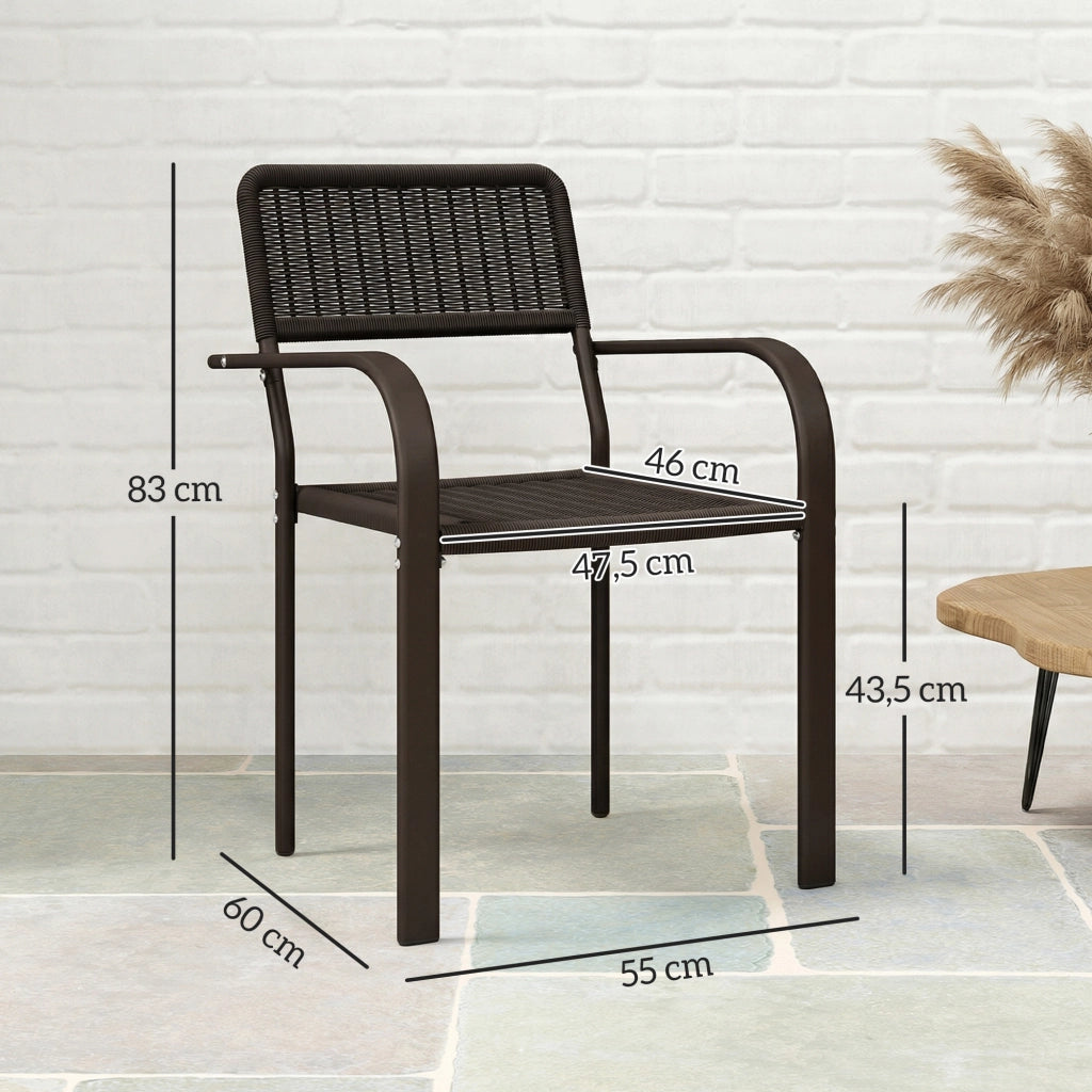 Set di 4 Sedie da Giardino Apilabili con Braccioli ¨C zephmum ¨C Marrone Scuro 55x60x83 cm