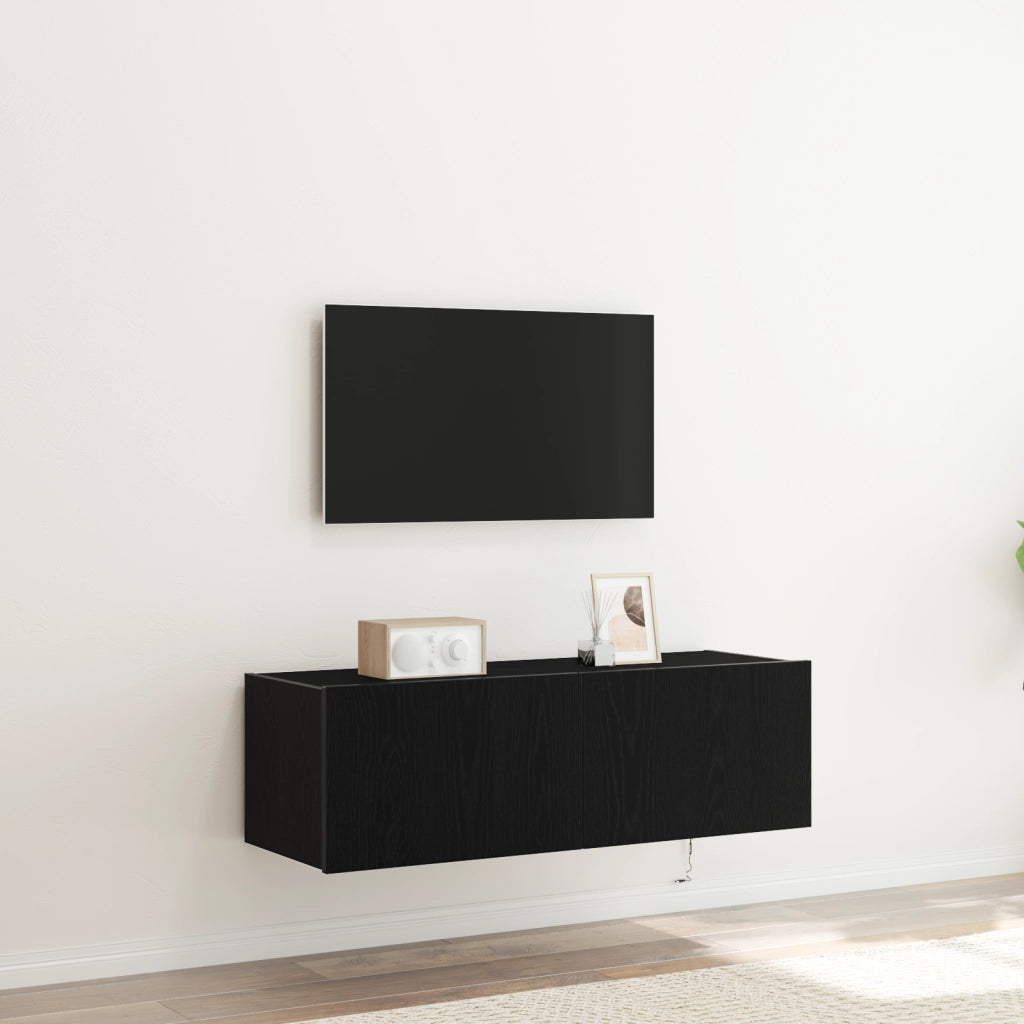 Mobile TV  con luci LED Nero Rovere 100x35x31 cm