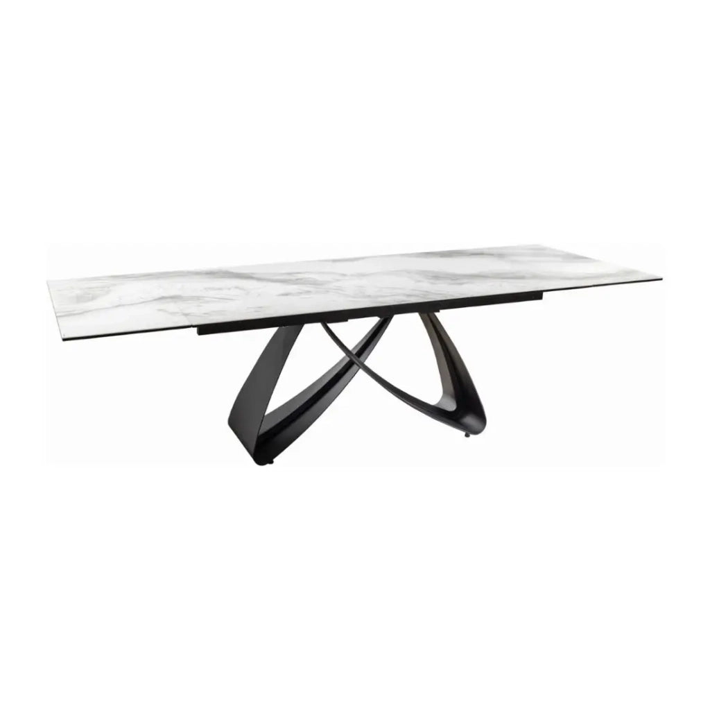 Table ZAREL – Estensibile 180 a 260 cm – Ceramica e vetro temperato – Effetto marmo bianco – Stile contemporaneo