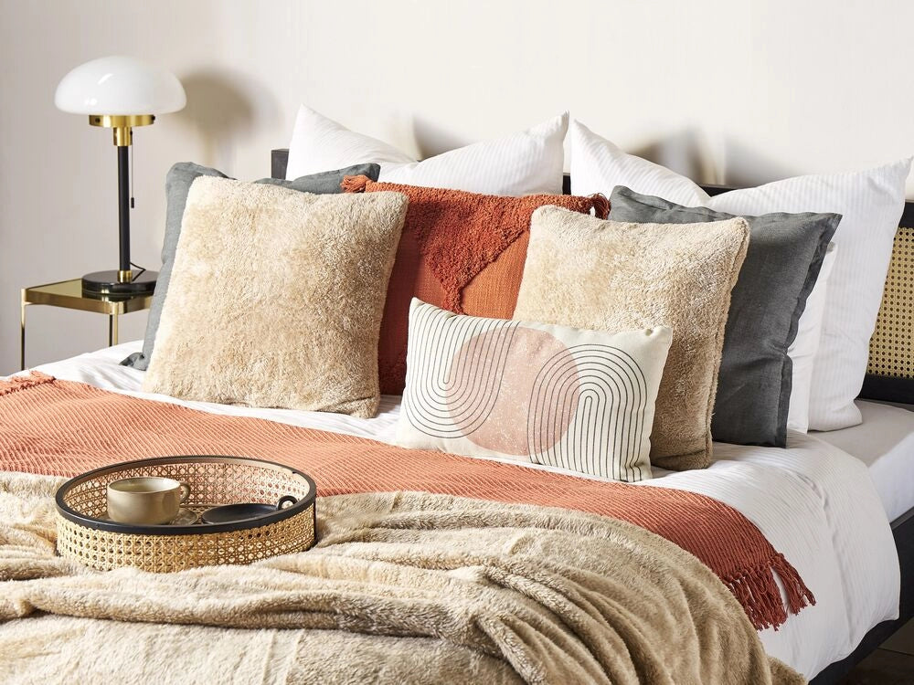 Set di 2 cuscini decorativi in poliestere beige 45 x 45 cm in stile boho con imbottitura