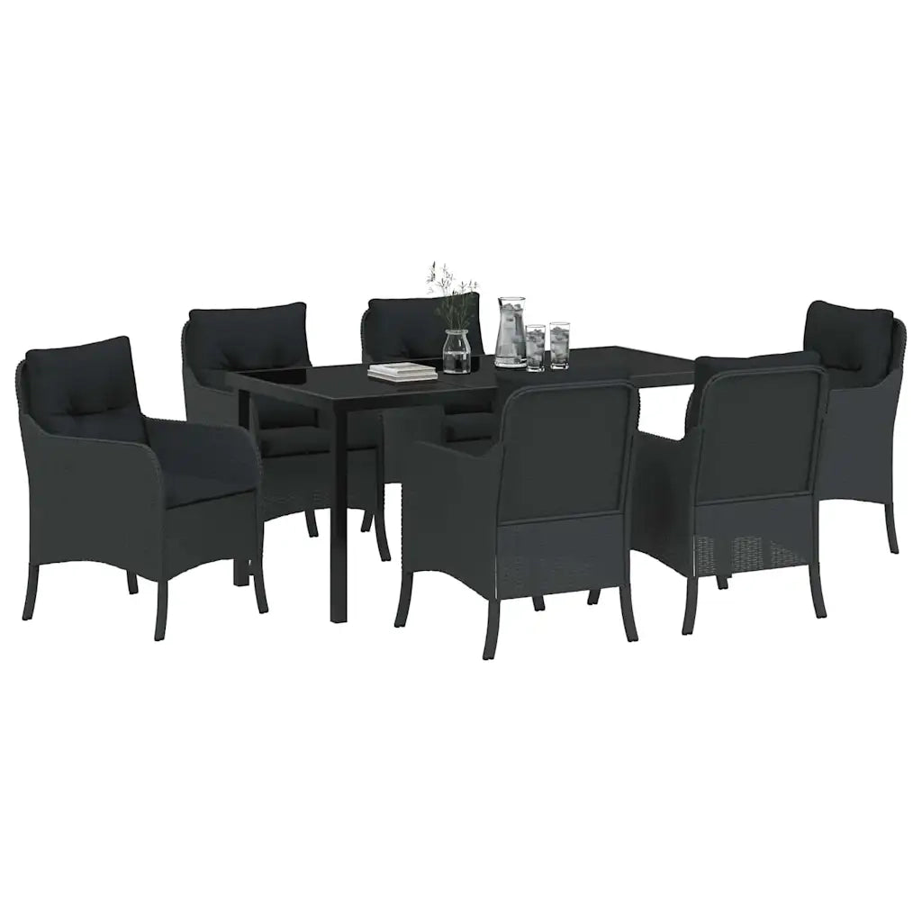 Set da Pranzo per Giardino con cuscino 7 pcs Nero polyrattan 3380152