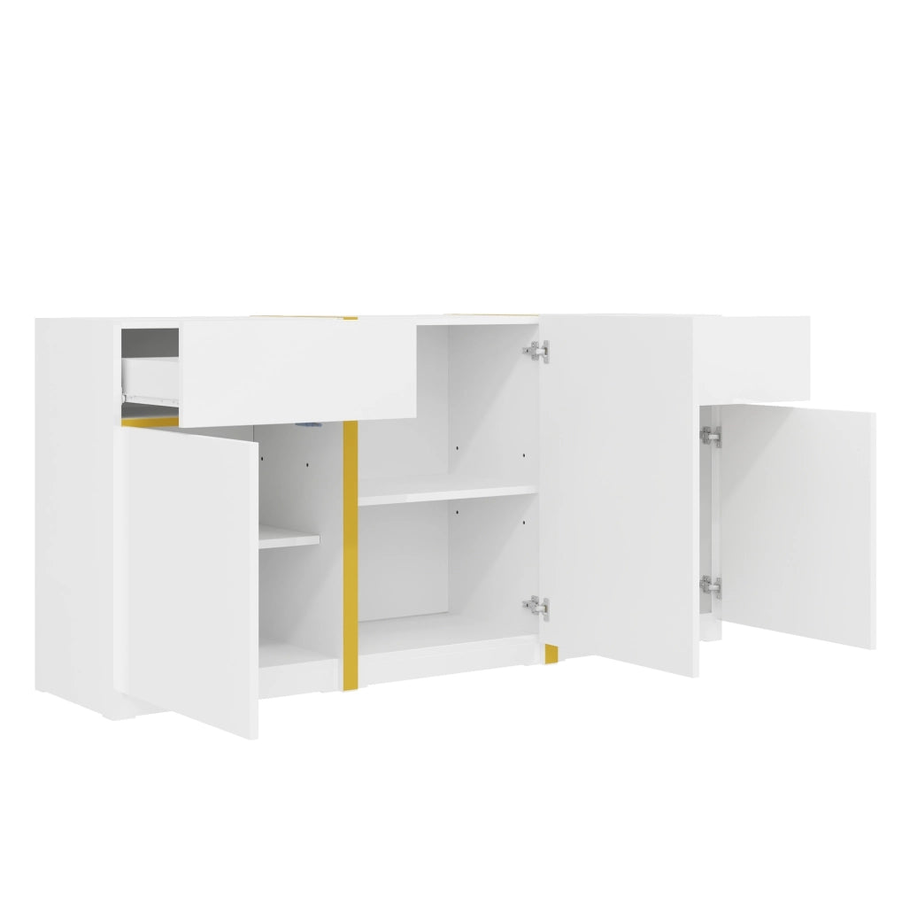 Credenza sideboard 160x40x78 cm bianca lucida con 3 ante e 2 cassetti HOMVRA