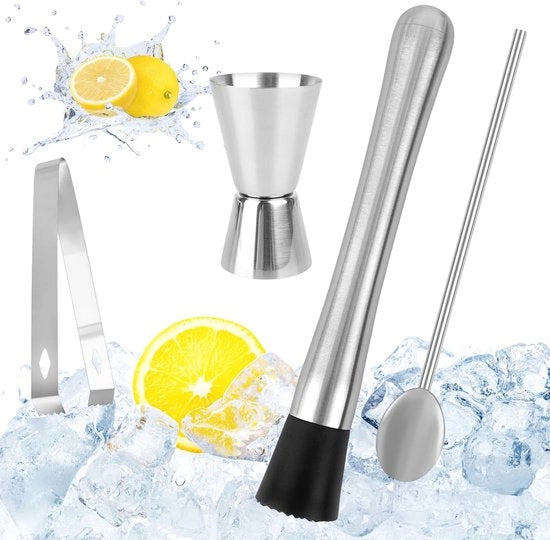 Set di accessori per bar in acciaio inossidabile per Mojito, Shaker e cubetto di ghiaccio