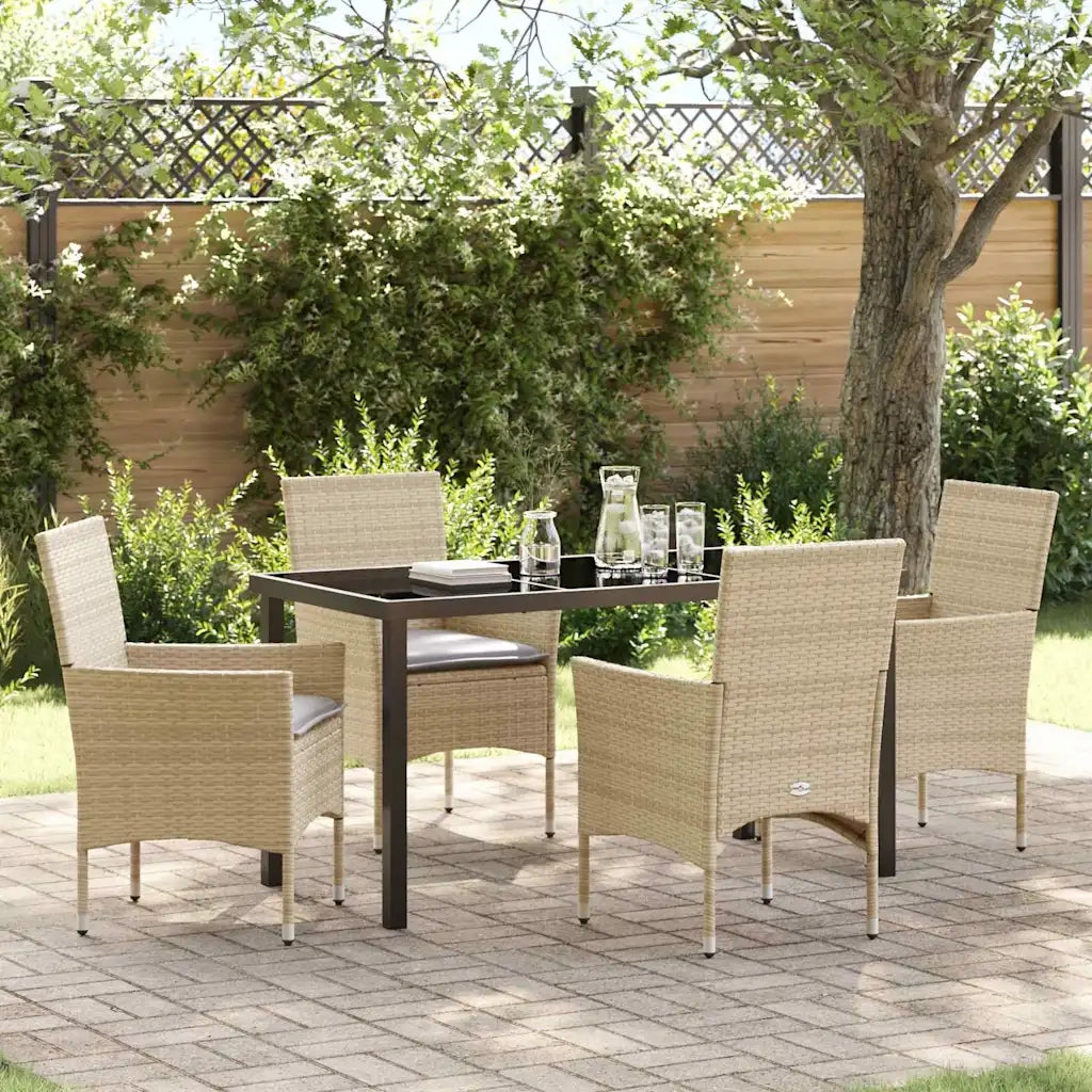 Set da Pranzo per Giardino con cuscino 5 pcs Beige polyrattan