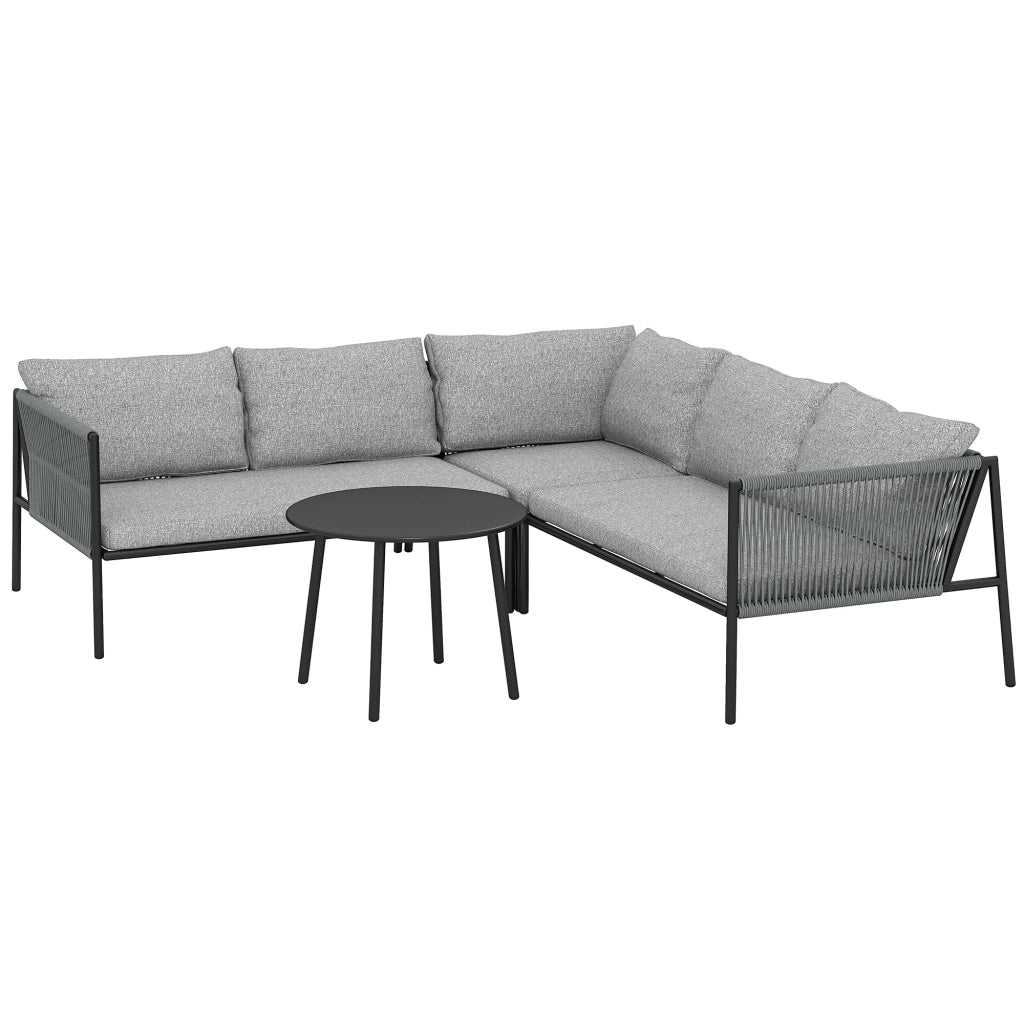 Set Divano Angolare Tavolo Cuscini Polyrattan ¨C zephmum ¨C Grigio Scuro per 6 Persone