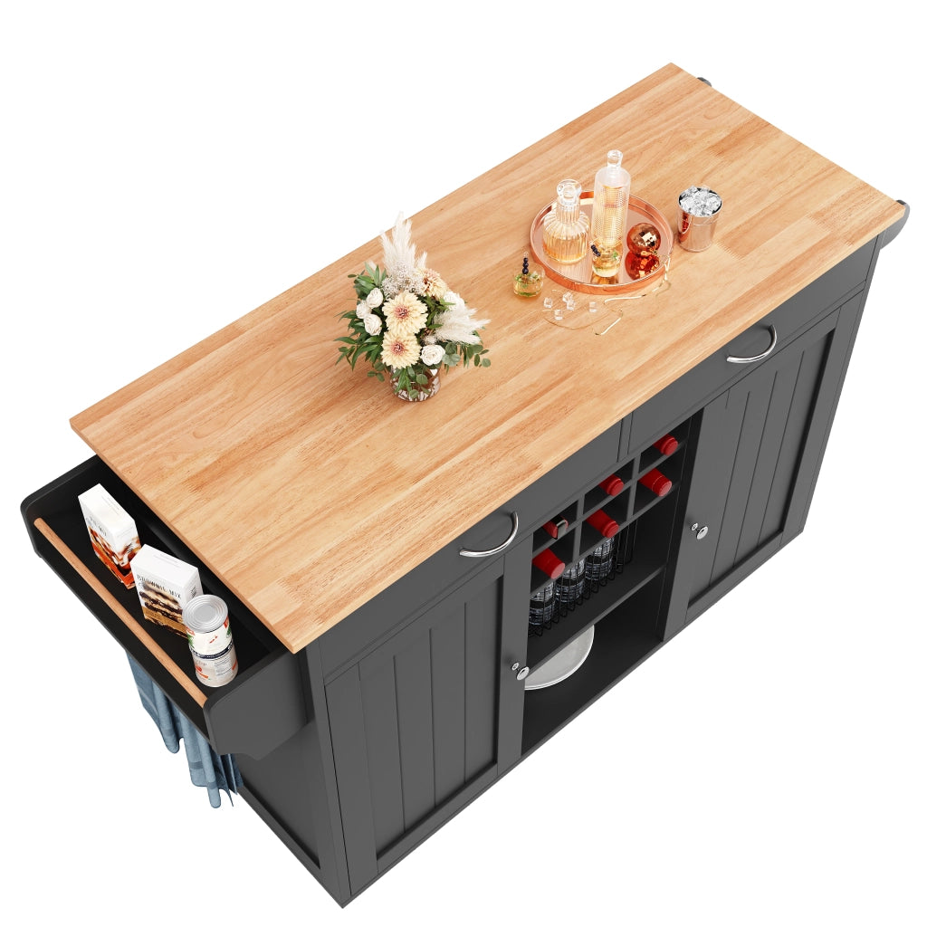 Carrello da Cucina con Portabottiglie; Ripiani Regolabili e Ruote con Freno; in MDF e Metallo; 102x45x92 cm; Nero