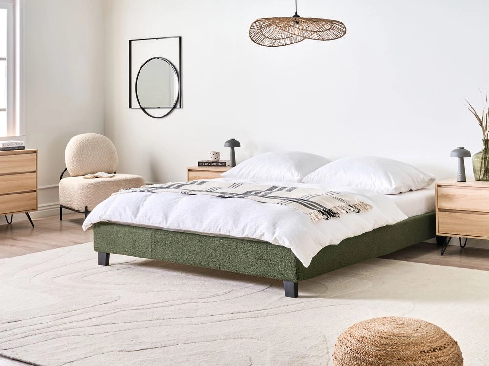 Letto matrimoniale in bouclé verde scuro con rete a doghe 160 x 200 cm stile moderno