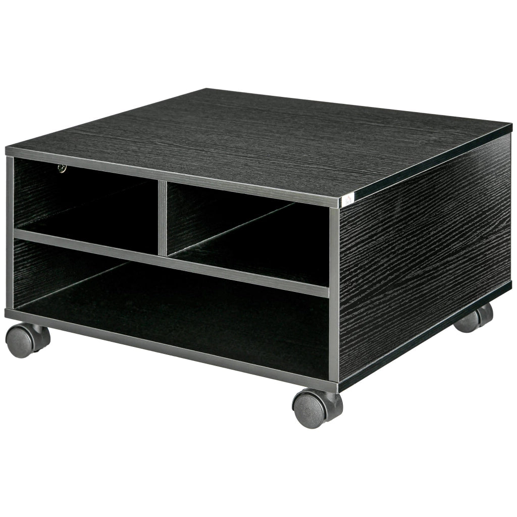 Mobile Porta Stampante a 2 Ripiani in Legno con Ruote per Ufficio e Studio, 47x40x22.5cm, Nero