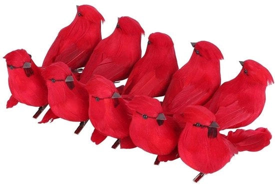 Decorazioni per la casa Artificiale 10 pezzi - Uccello Artificiale Rosso - Ornamenti di Natale - Progettazione Clip - Decorazione Esterna - Materiale di Alta Qualità Schiuma - Ornamento Uccello
