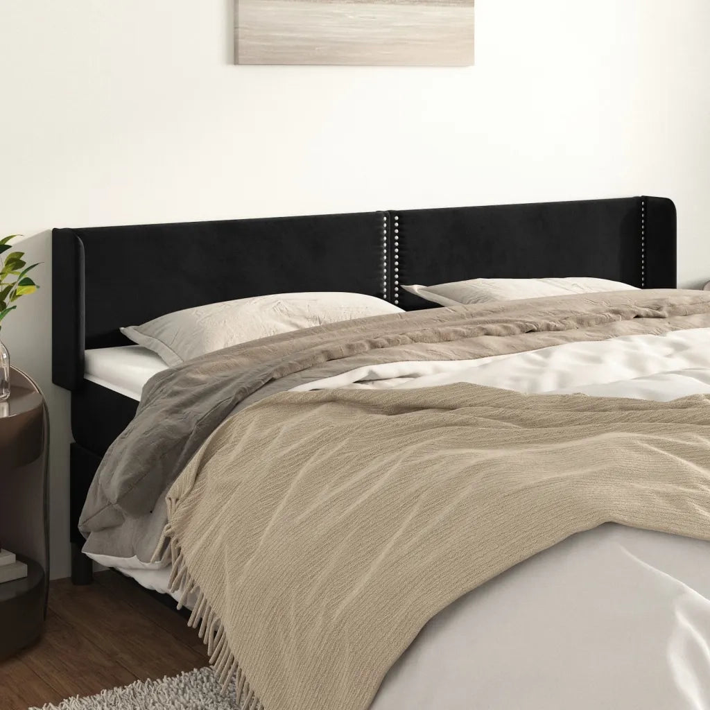 Testiera | Testata ad Orecchio Nera 203x16x78/88 cm in Velluto