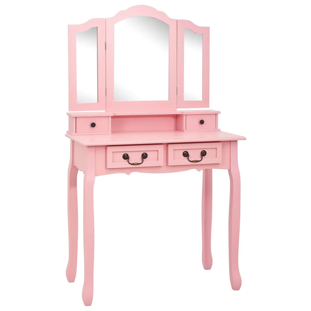 Tavolo da Trucco con Sgabello Rosa 80x69x141 cm Legno Paulownia cod mxl 68812