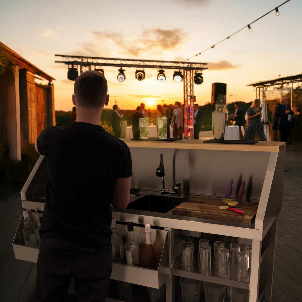 Postazione Bar Cocktail Mobile con Carrello Portaghiaccio 109L su Ruote
