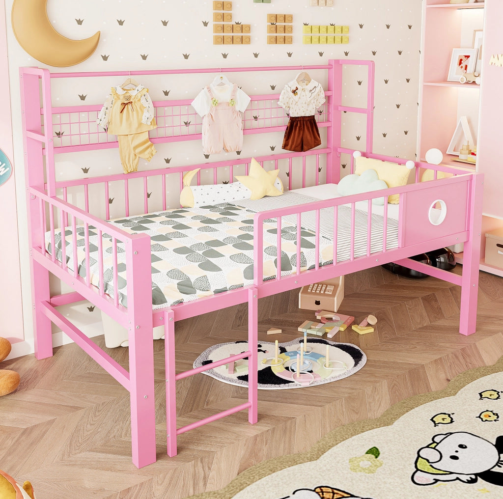 Letto a soppalco basso per bambini 90x200 cm rosa