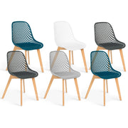 IDMarket - Set di 6 sedie da pranzo bianco, grigio chiaro, blu anatra x2, grigio scuro x2 MANDY