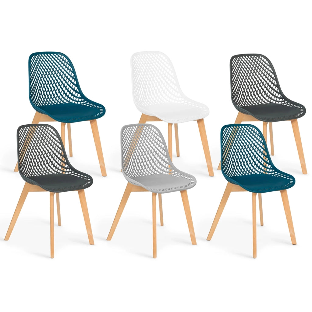 IDMarket - Set di 6 sedie da pranzo bianco, grigio chiaro, blu anatra x2, grigio scuro x2 MANDY