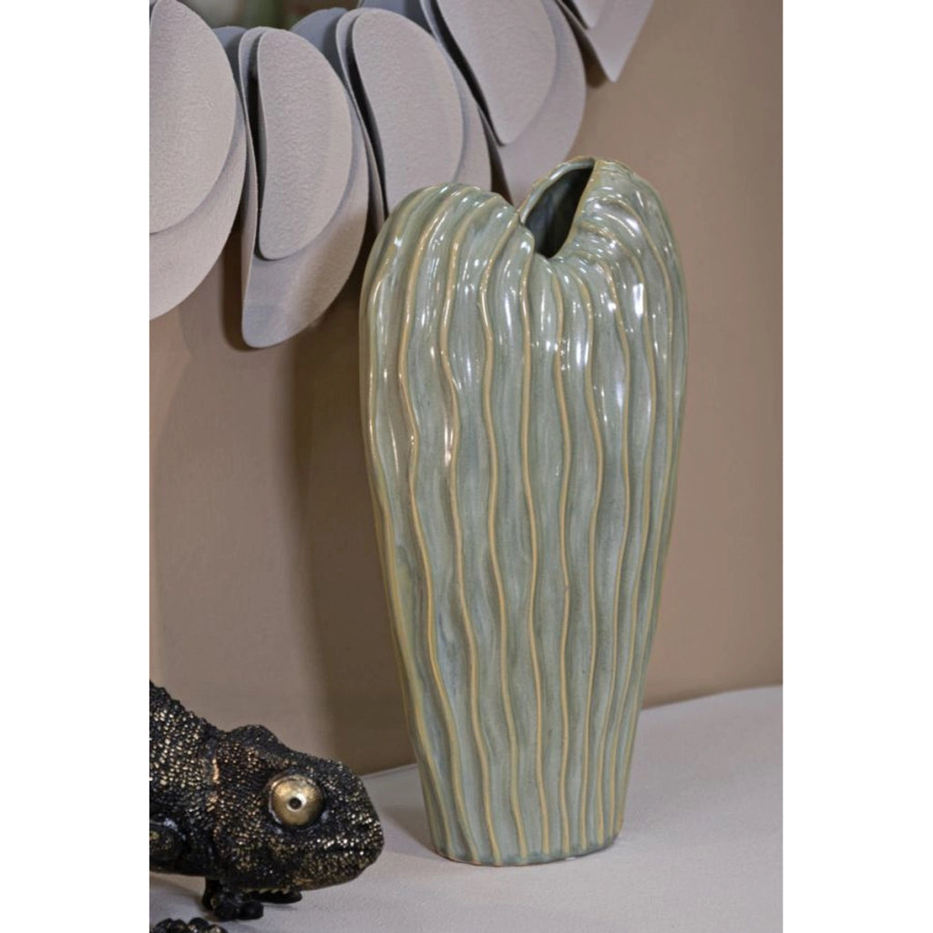 Vaso Decorativo VKH840, Verde, Ceramica, 22x10x39 cm