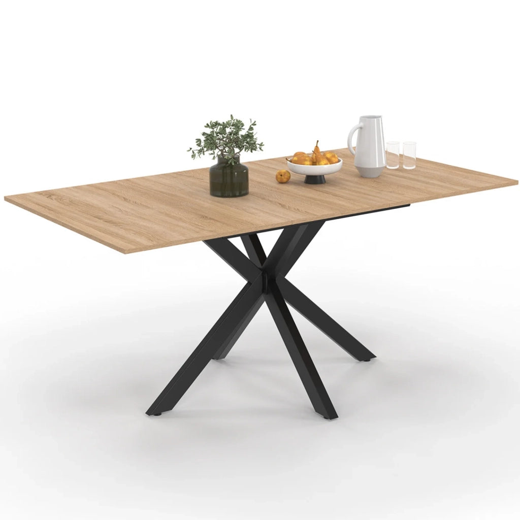 IDMarket - ALIX Tavolo da pranzo rettangolare allungabile per 4-8 persone con gamba in legno e ragno nero 120-160 cm