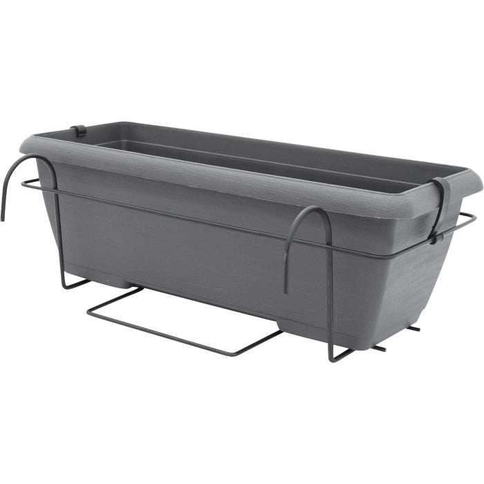 Kit fioriera con supporto in metallo e vassoio integrato - GARDEN ID Teramo - Nero-anth 50 cm - Effetto pietra - Riciclato/riciclabile