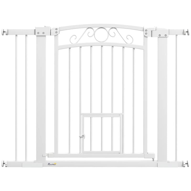 CANCELLINO PER CANI REGOLABILE CON ESTENSIONI PORTA PER GATTI E APERTURA A UNA MANO 76-104X77CM BIANCO