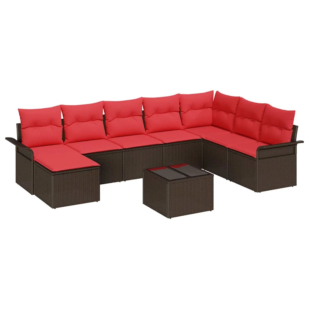 Set Divano da Giardino con cuscino 9 pcs Marrone polyrattan