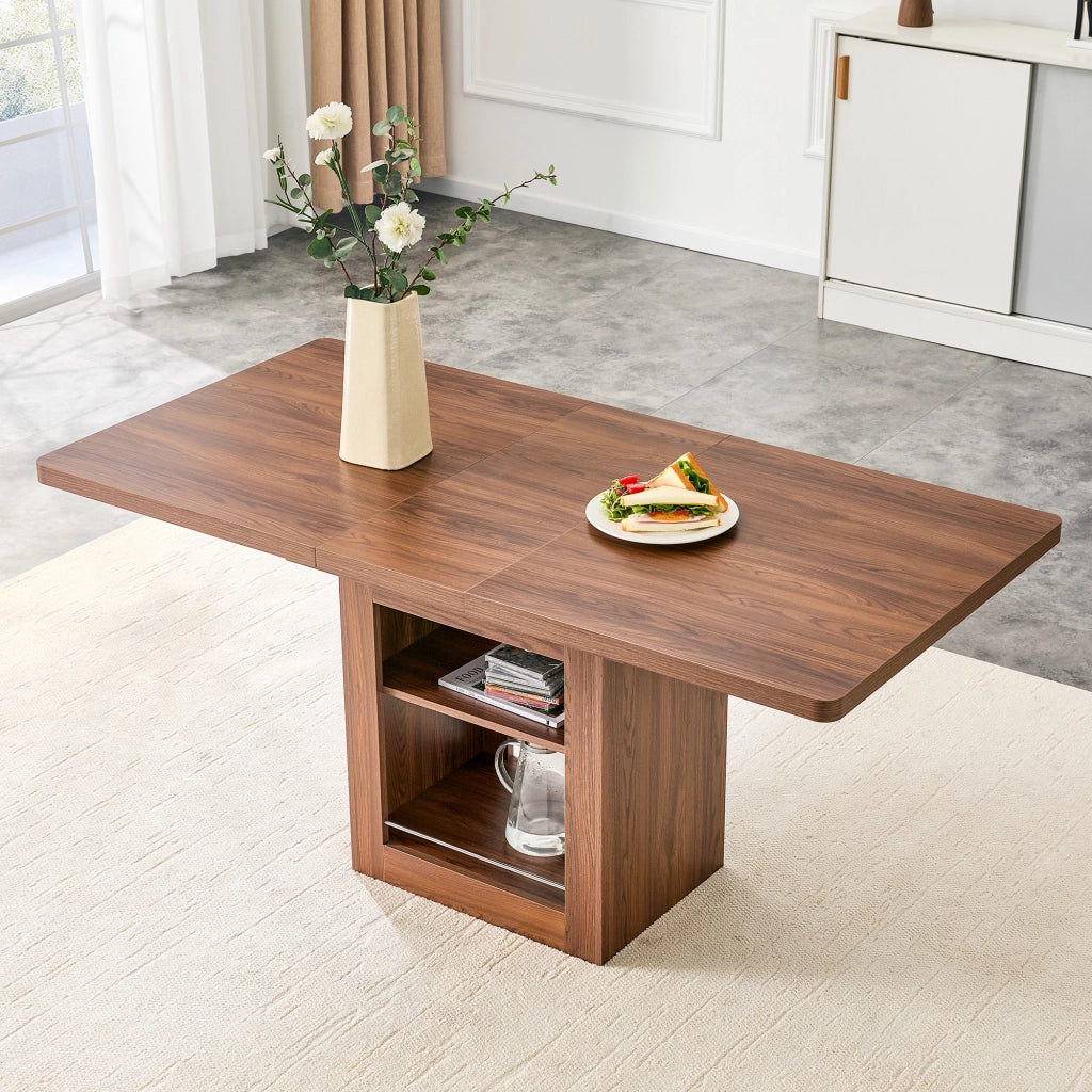 Tavolo allungabile con ripiano integrato e guide metalliche, per cucina e sala da pranzo, in MDF, noce