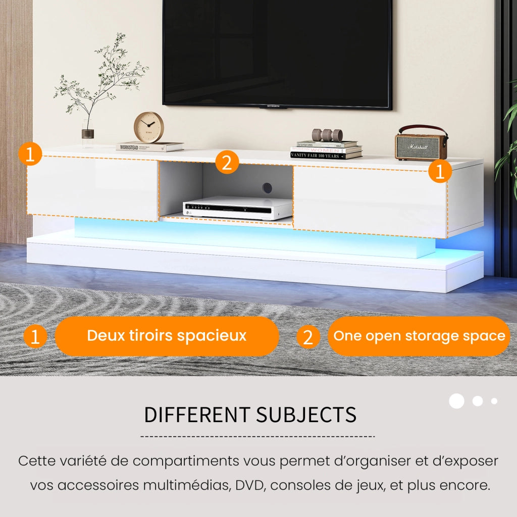Mobile TV con 2 Cassetti e LED Controllati da App; Bianco Lucido; Soggiorno; 160¡Á35¡Á40;5 cm; in Truciolare