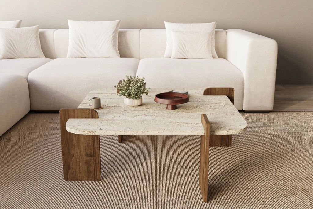 Tavolino in legno "Afrolli" - 90 x 90 x 35 cm - Travertino