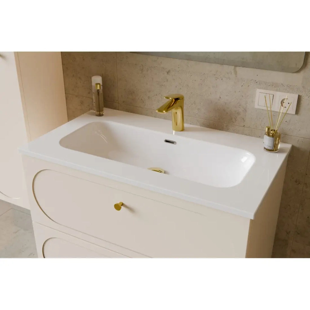 Lavabo incasso LARGO 80 cm ceramica bianco lucido design rettangolare