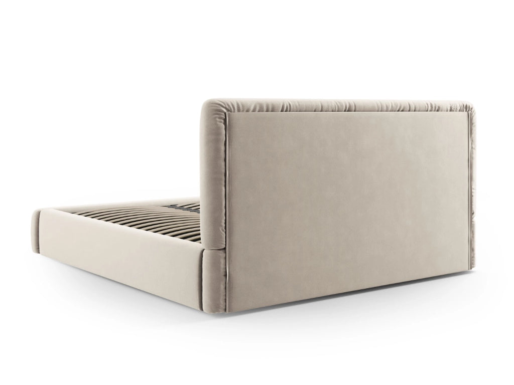 Cosmopolitan Design - Letto a cassettone con testiera "Colonel" 140x200cm in velluto beige chiaro 