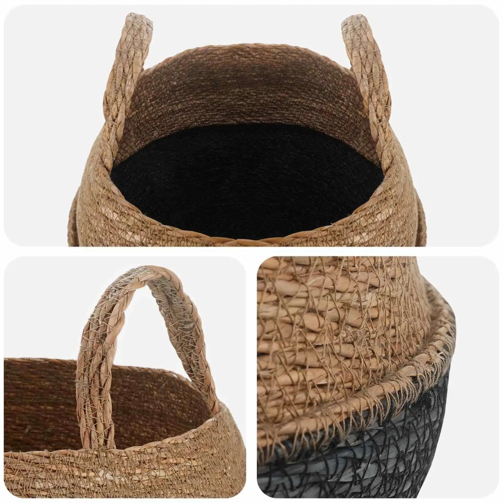 Vaso da fiori con manici Nero Ø 32 x 32 cm 100% Erba marina 42012262