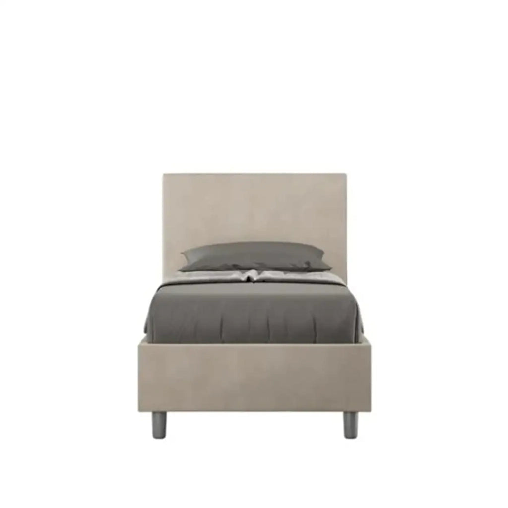 Letto singolo con rete imbottito 80x200 microfibra sabbia Adele