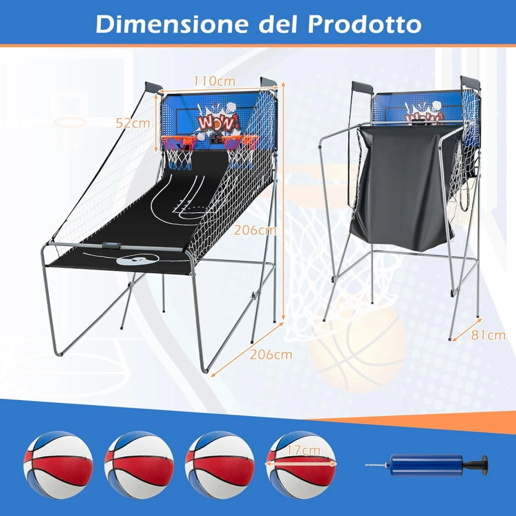 Macchina da Pallacanestro Elettronica, Canestro Basket da Camera a Doppio Tiro Pieghevole con Punteggio Elettronico, 4 Palle, 8 Modalità di Gioco e 2 Canestri (Blu 2)