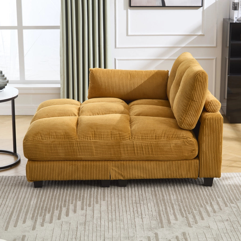 Poltrona Relax con Portabicchieri; Tasca Laterale e Porta USB; in Velluto a Coste Giallo Senape 140 × 112 × 81 cm