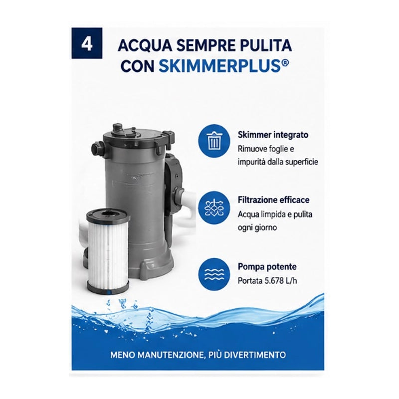 Piscina Fuori Terra Summer Waves by Ezooza Ø 549 x 132 cm Kit Completo: Pompa SkimmerPlus Scaletta, Copertura Kit Pulizia