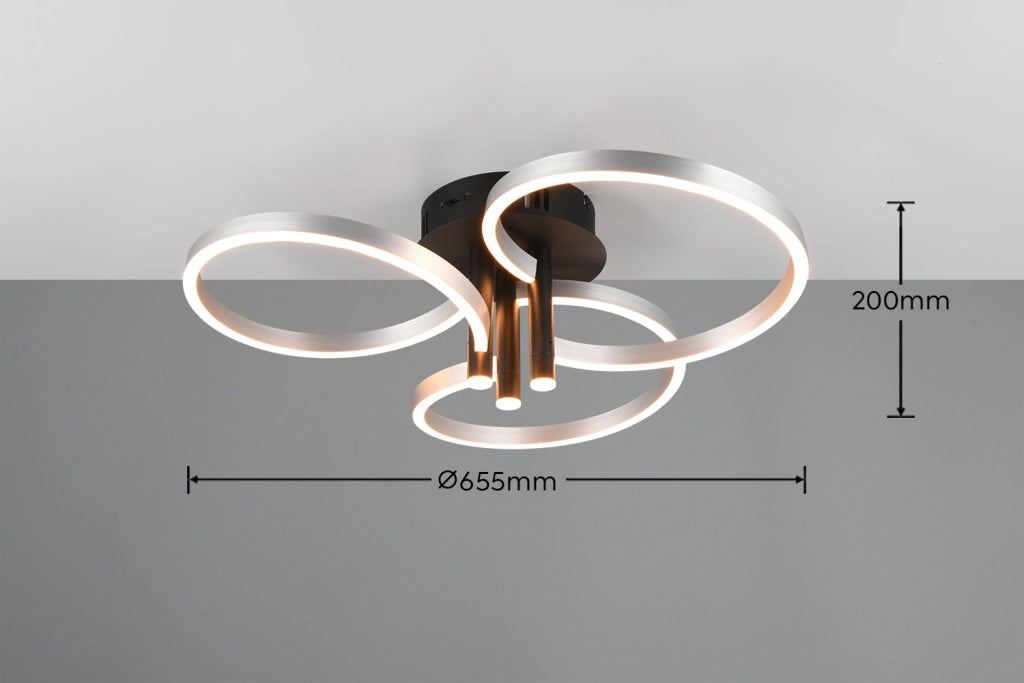 Plafoniera Trio Caruso grigio/nero 3 anelli LED 43W