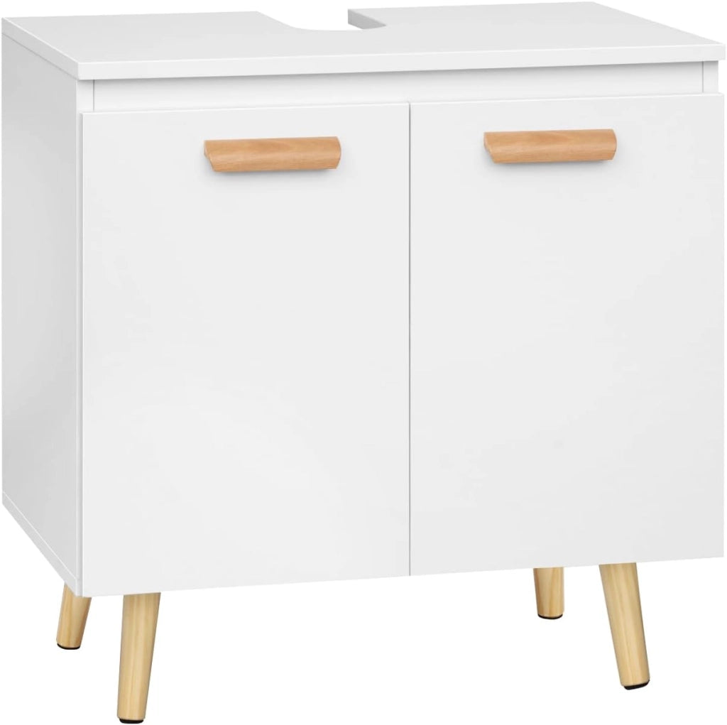 Armadietto Sotto Lavabo in Legno Mobiletto da Bagno Sottolavandino con Piedistrallo Doppia Anta Bianco