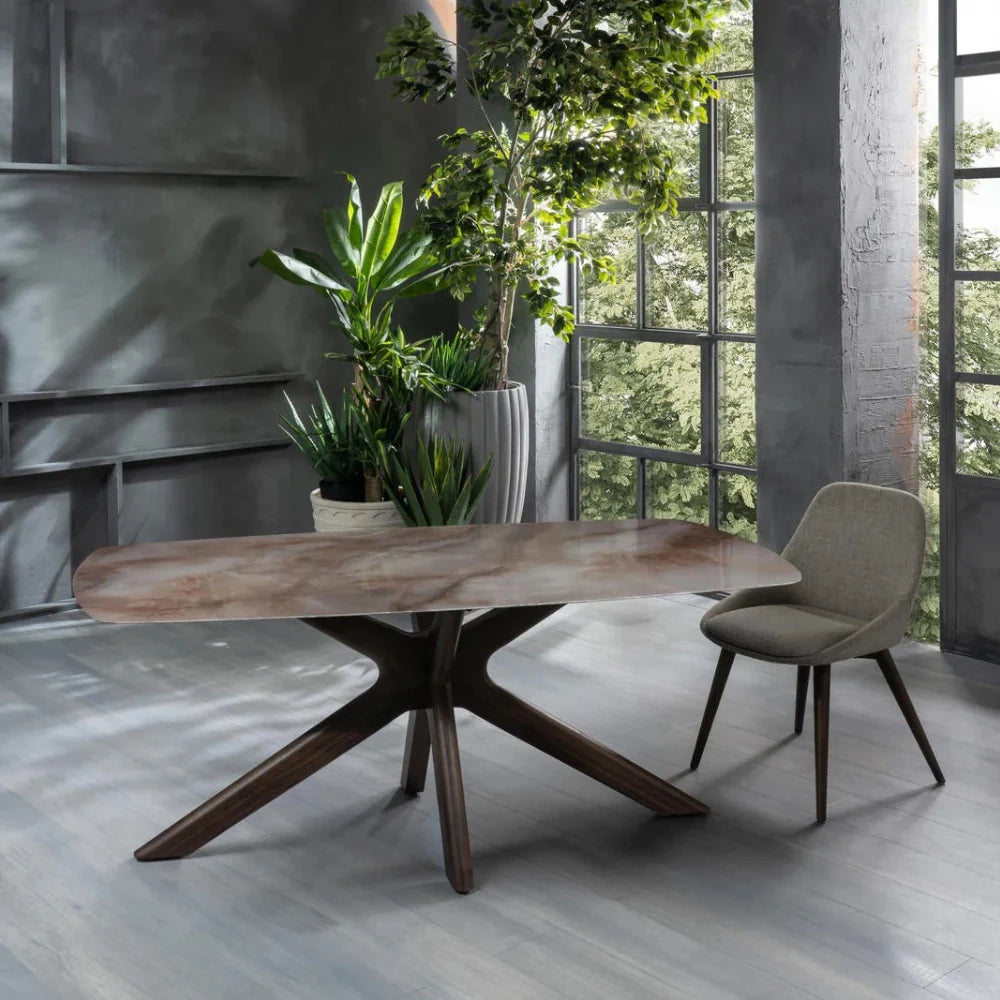 Tavolo da pranzo fisso in ceramica effetto marmo alabastro Thiago 180x90 cm fino a 8 posti | Duzzle